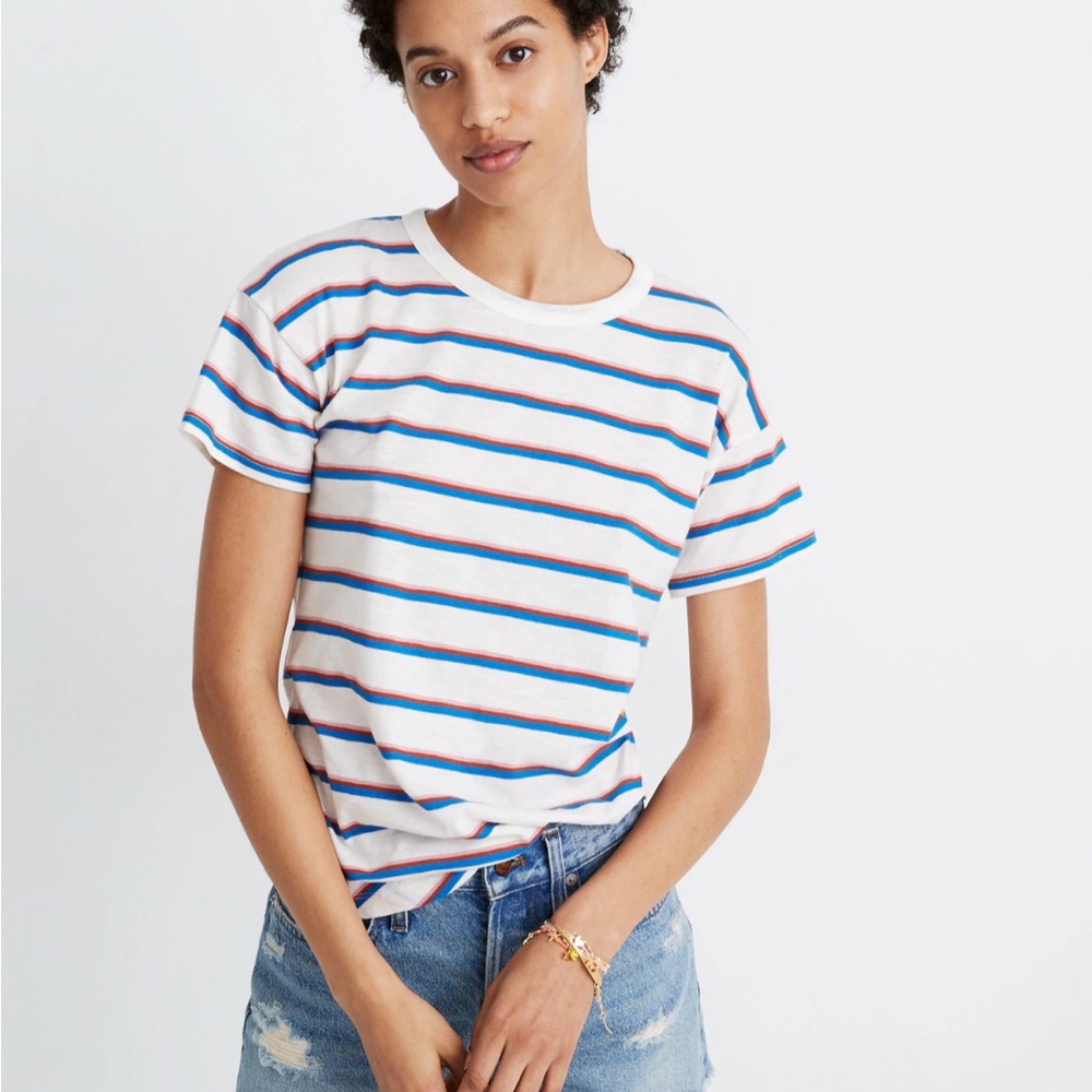 Madewell Whisper Cotton Rib Crewneck Tee in Rockwood Stripe
